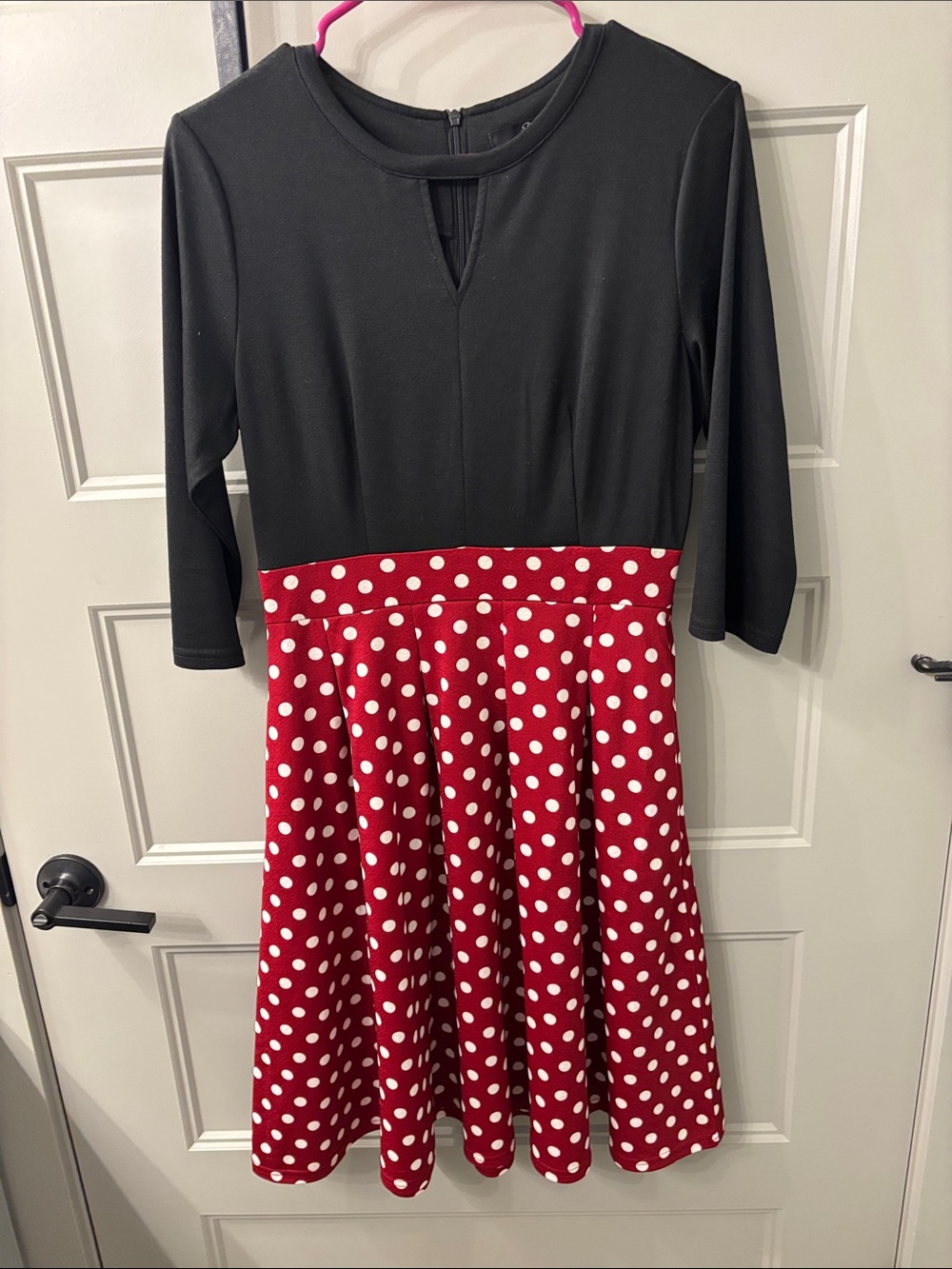 Retro Polka Dot Midi Dress in Black and Red by